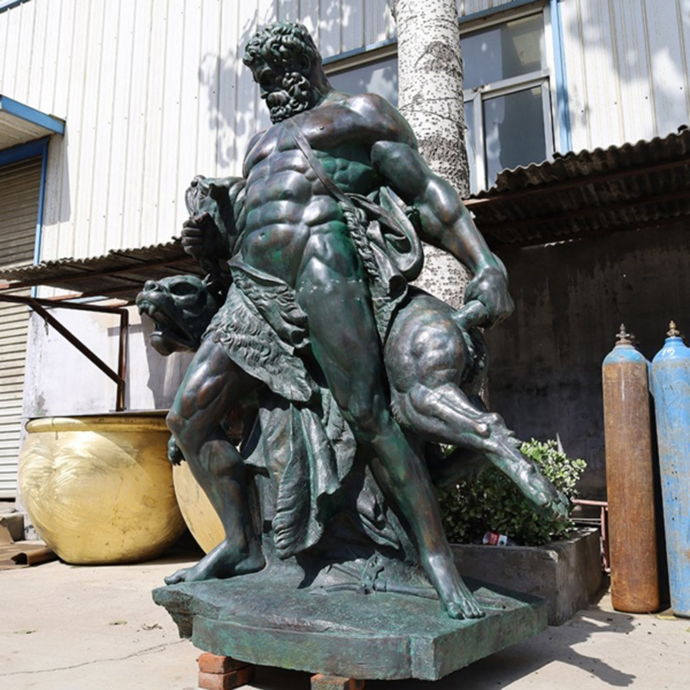 Hercules and Cerberus bronze sculpture