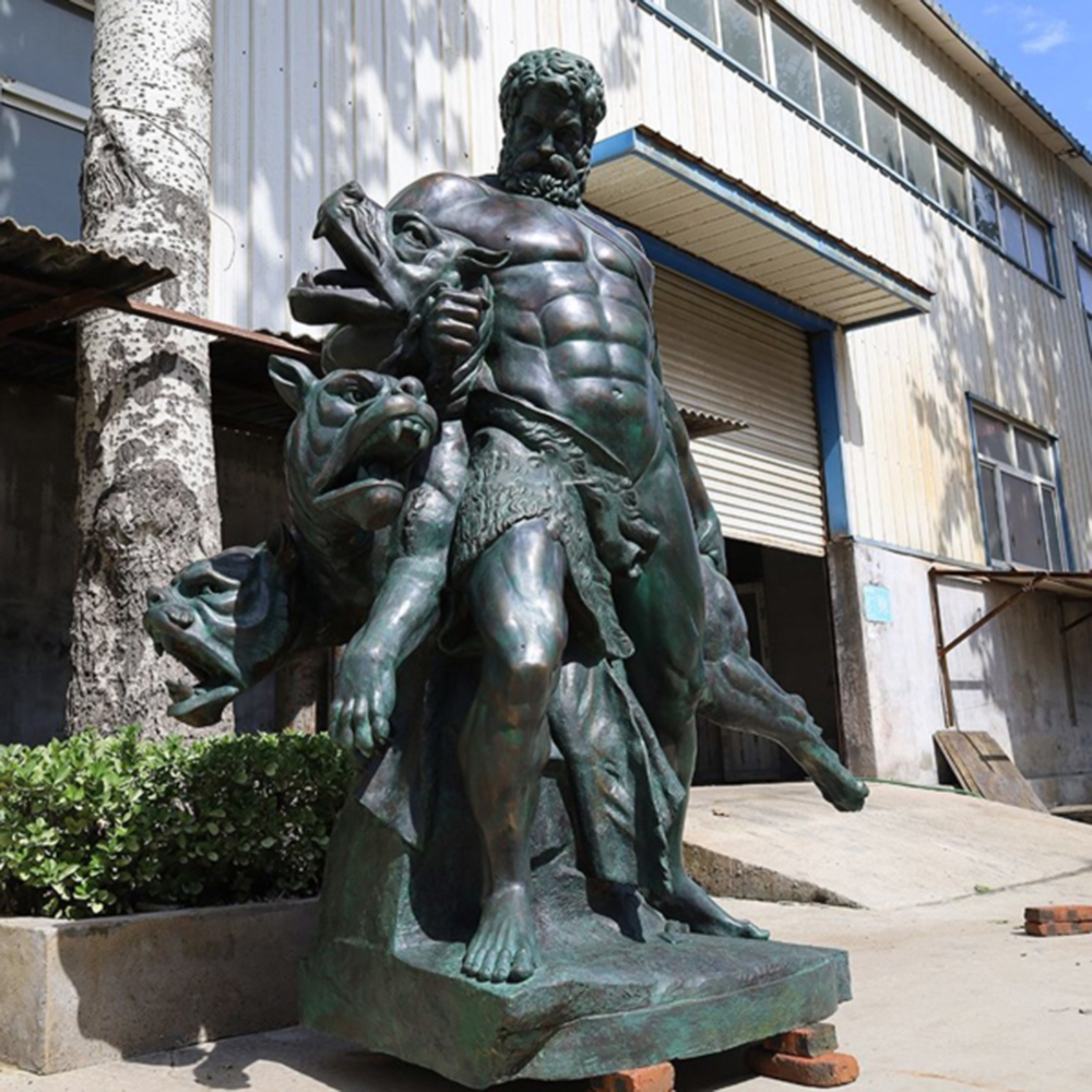 Hercules and Cerberus bronze sculpture outdoor