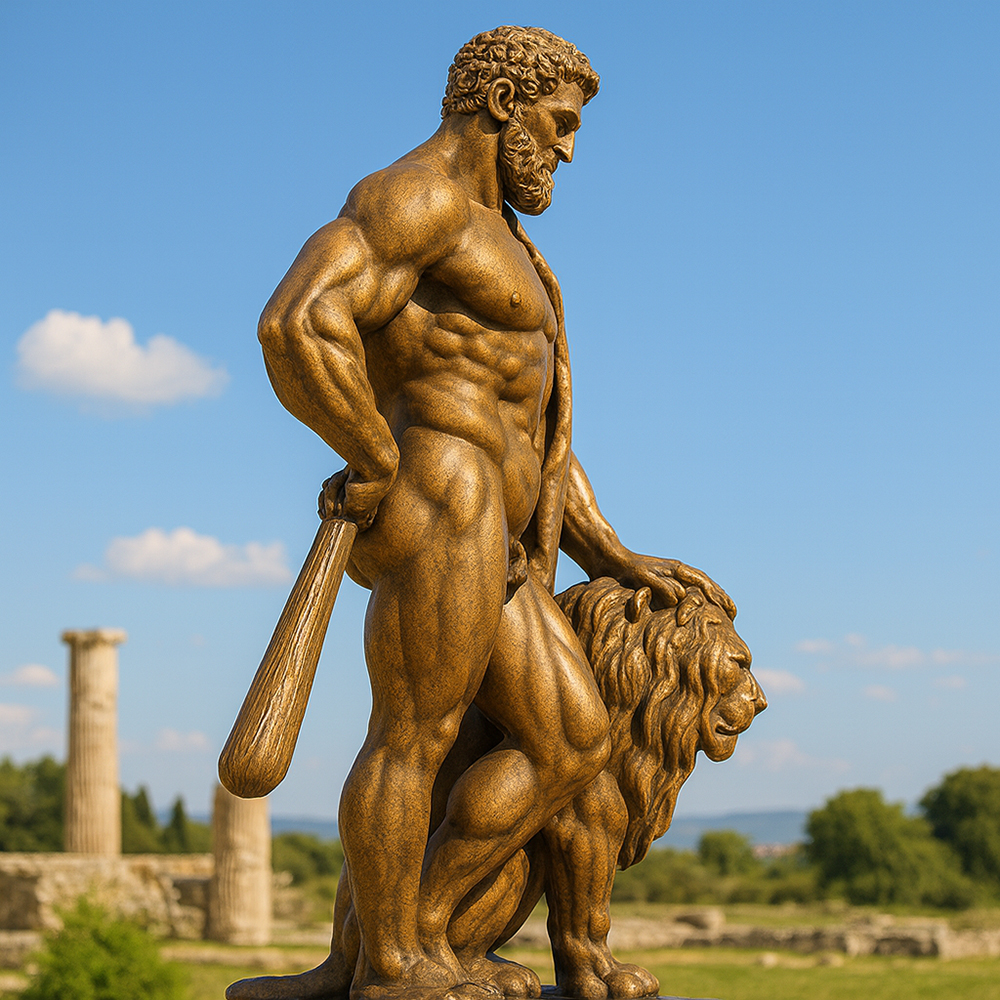 Hercules and Lion bronze Statue