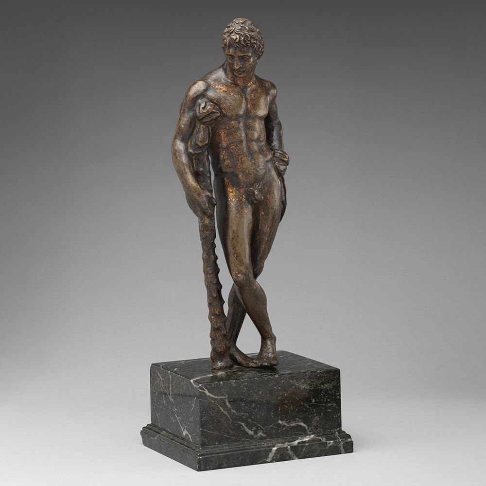 Hercules bronze Youthful statue standing by a club