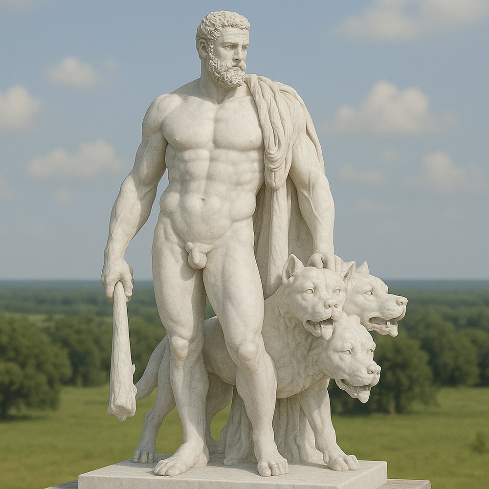 Hercules marble Statue with Cerberus