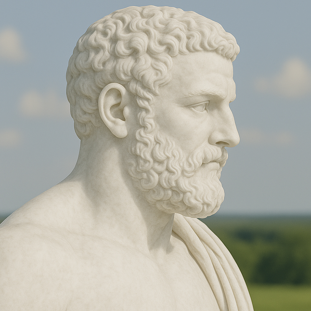 Hercules marble sculpture with head detail