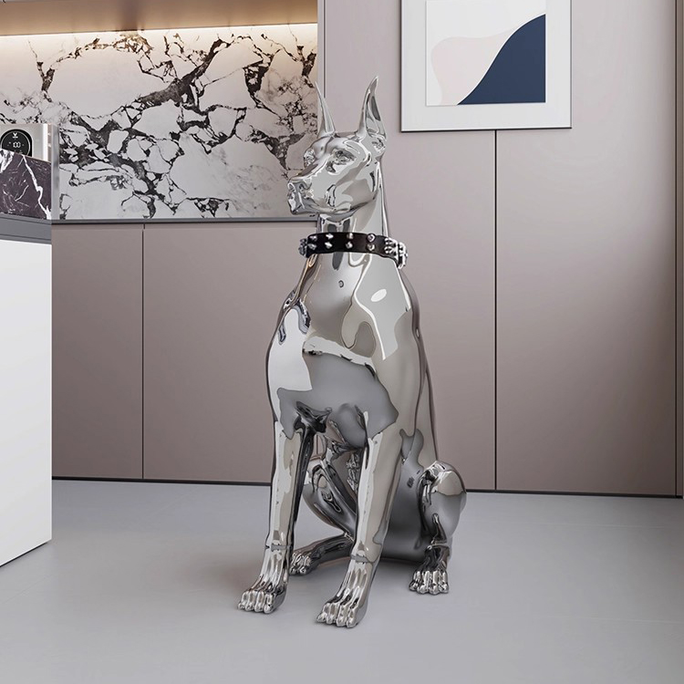 large Modern stainless steel Great Dane Dog Statues