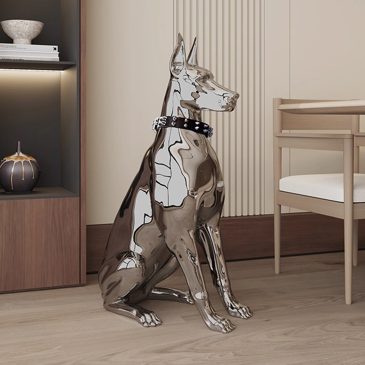 large Shiny metallic Great Dane statue indoor decor