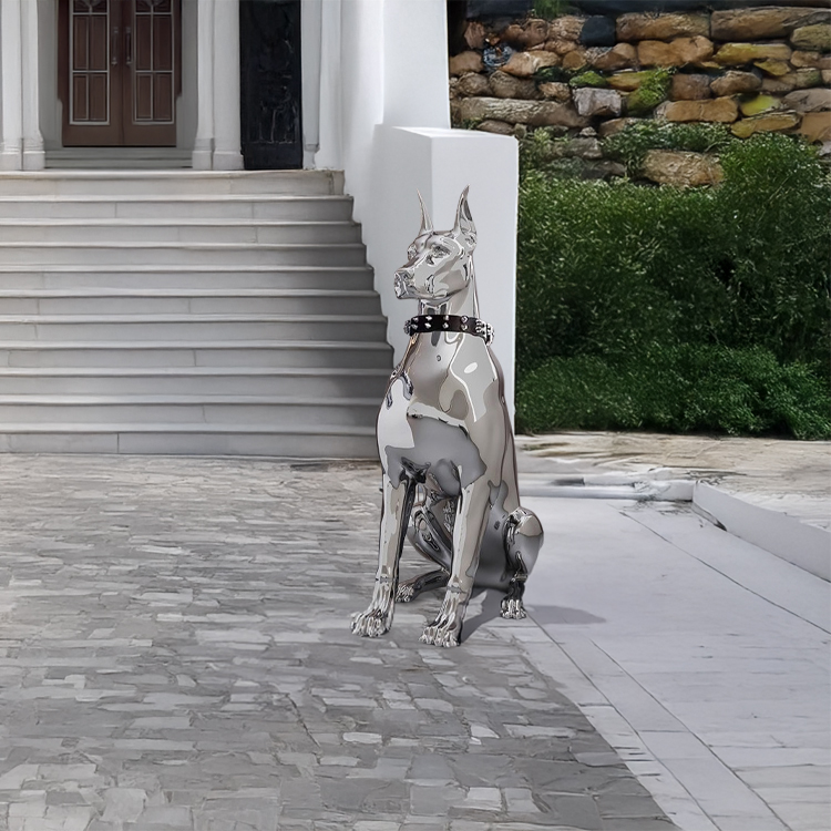 large Silver Great Dane Dog Statues for Front Porch