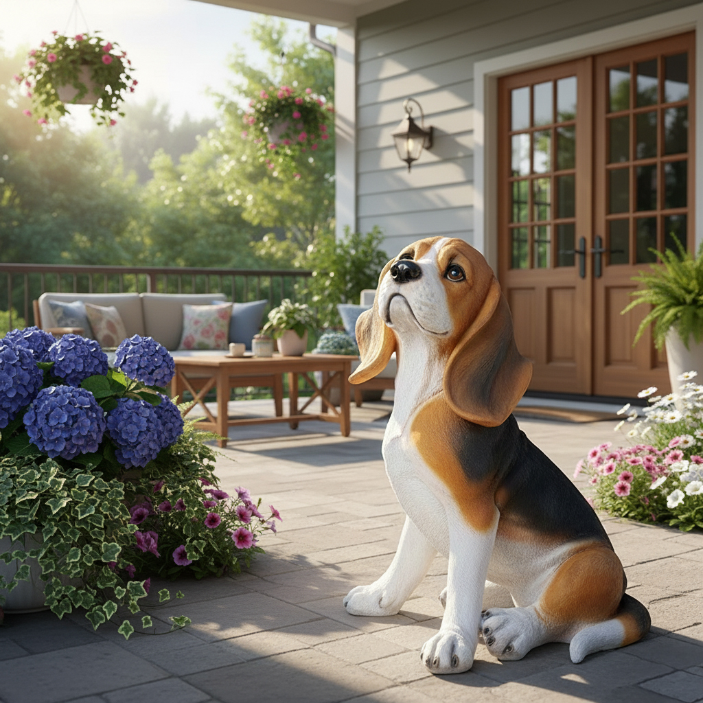 Sitting Beagle Dog sculptures for Front Porch decoration