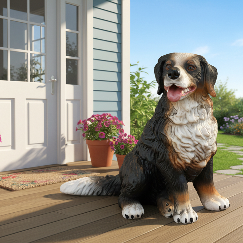Sitting Bernese Mountain Dog Statues for Front Porch