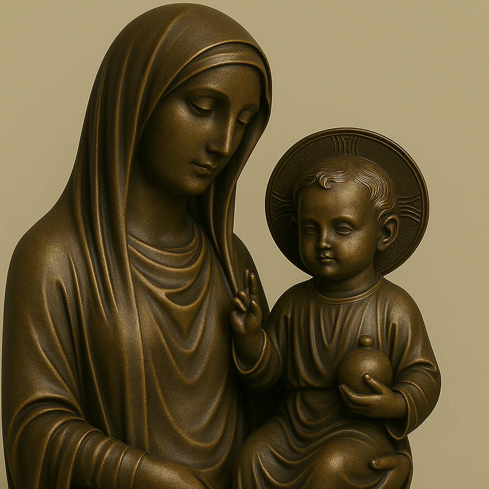 Virgin Mary and Child Statue close-up view