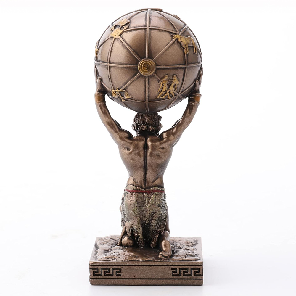 bronze Atlas Mythology Statue holding globe