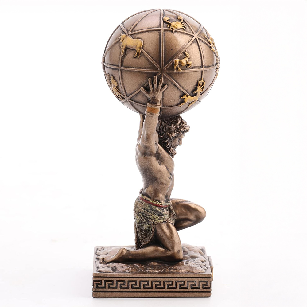 bronze Atlas Mythology Statue holding globe
