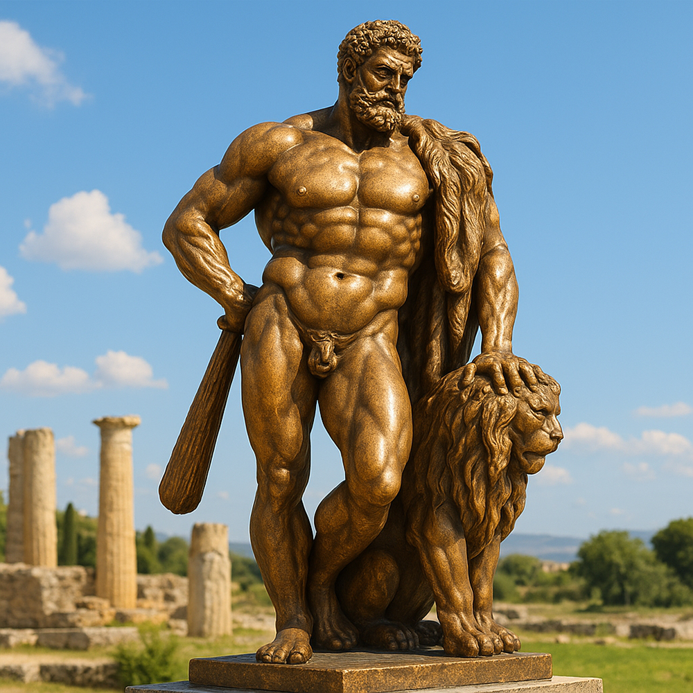 bronze ancient Hercules and Lion Statue