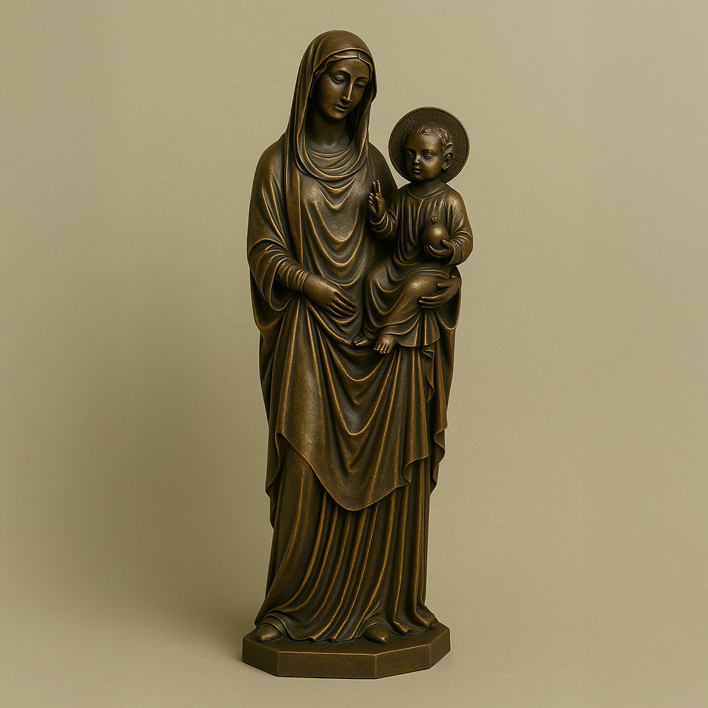 bronze italy gothic Virgin Mary and Child Statue