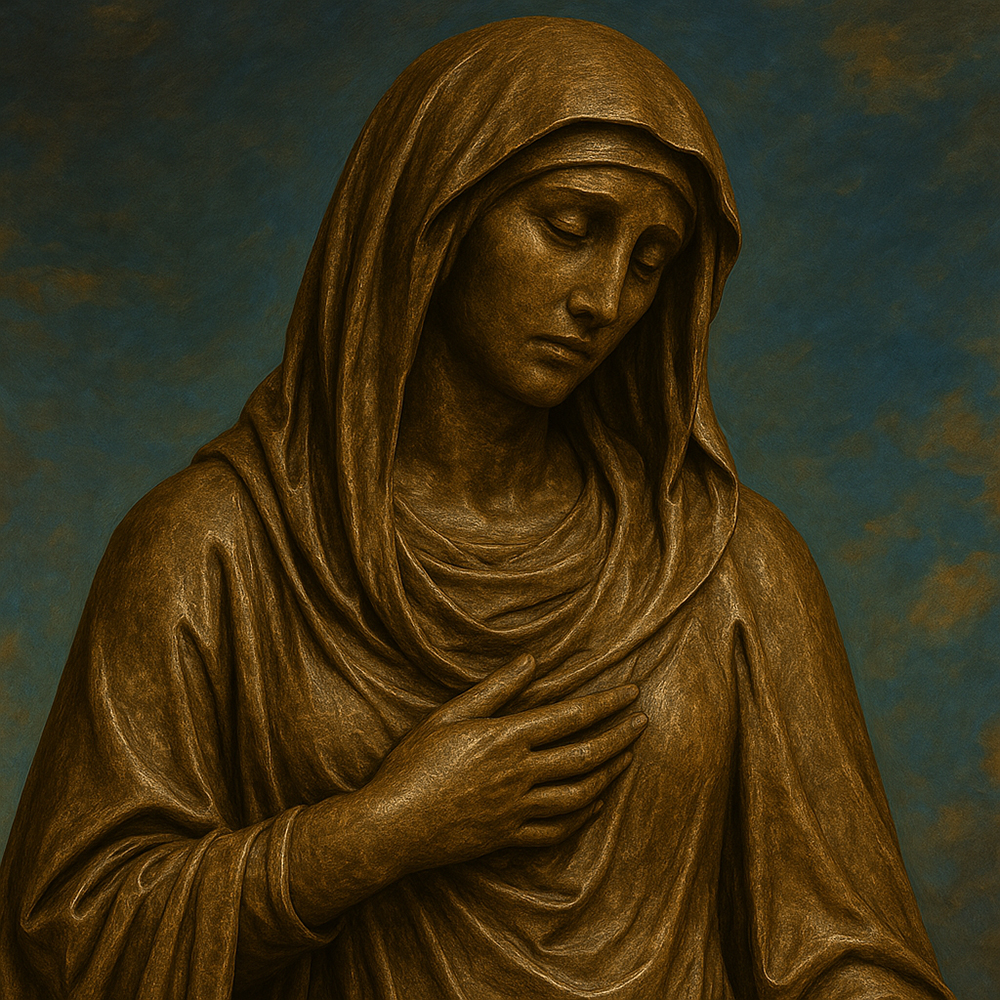 detail of bronze Our Lady of Sorrows gothic Sculpture