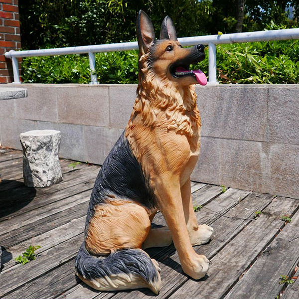 full size German Shepherd sitting statue with realistic