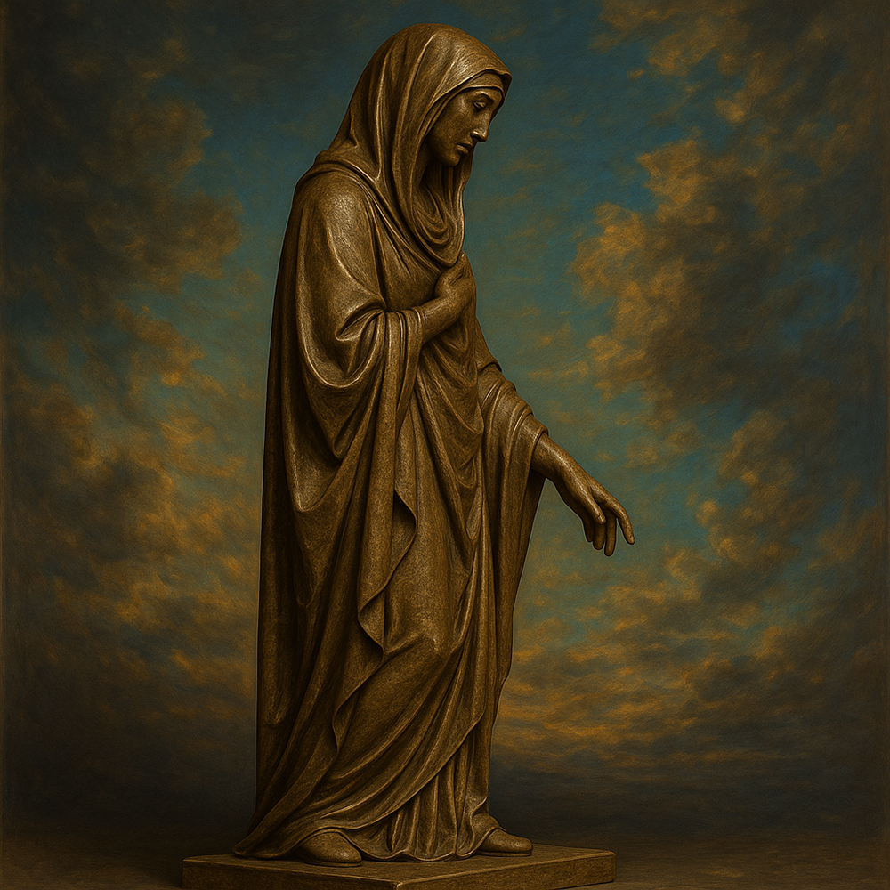 late gothic bronze Our Lady of Sorrows Statue