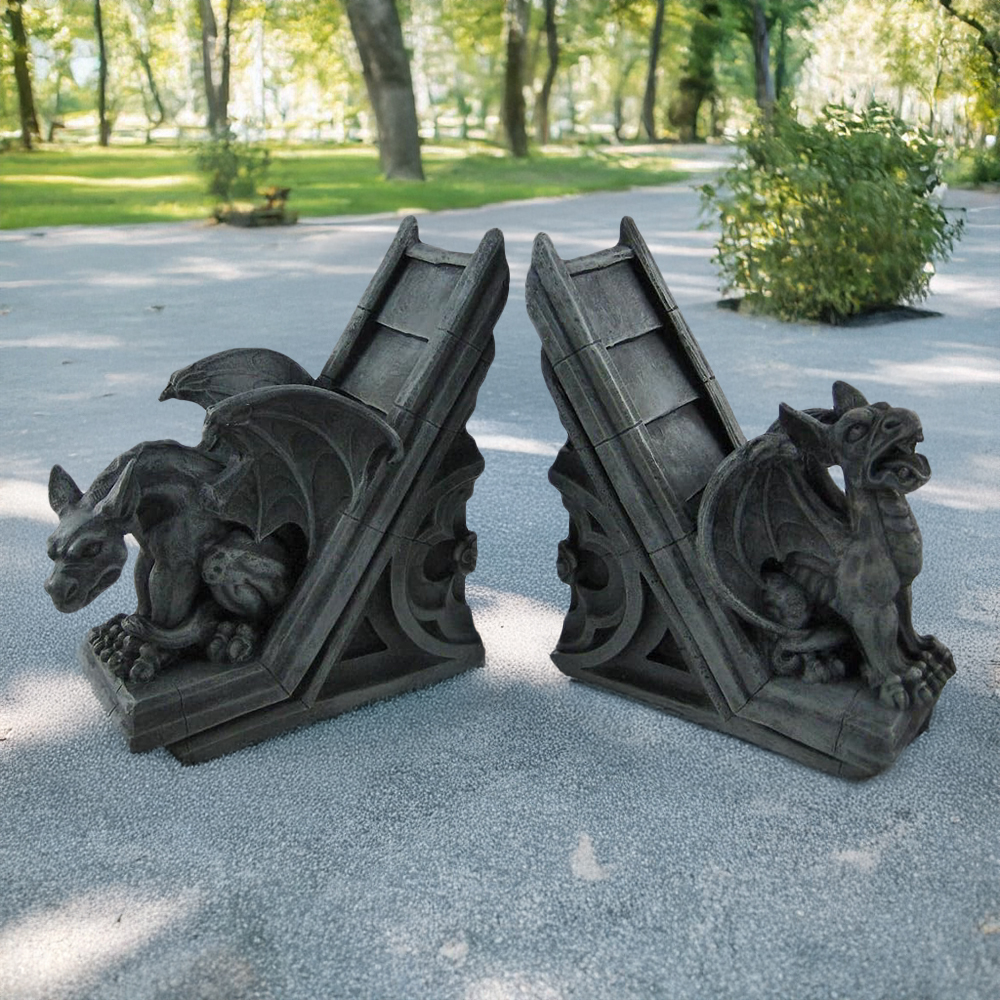 pair of bronze gargoyle statues for roof