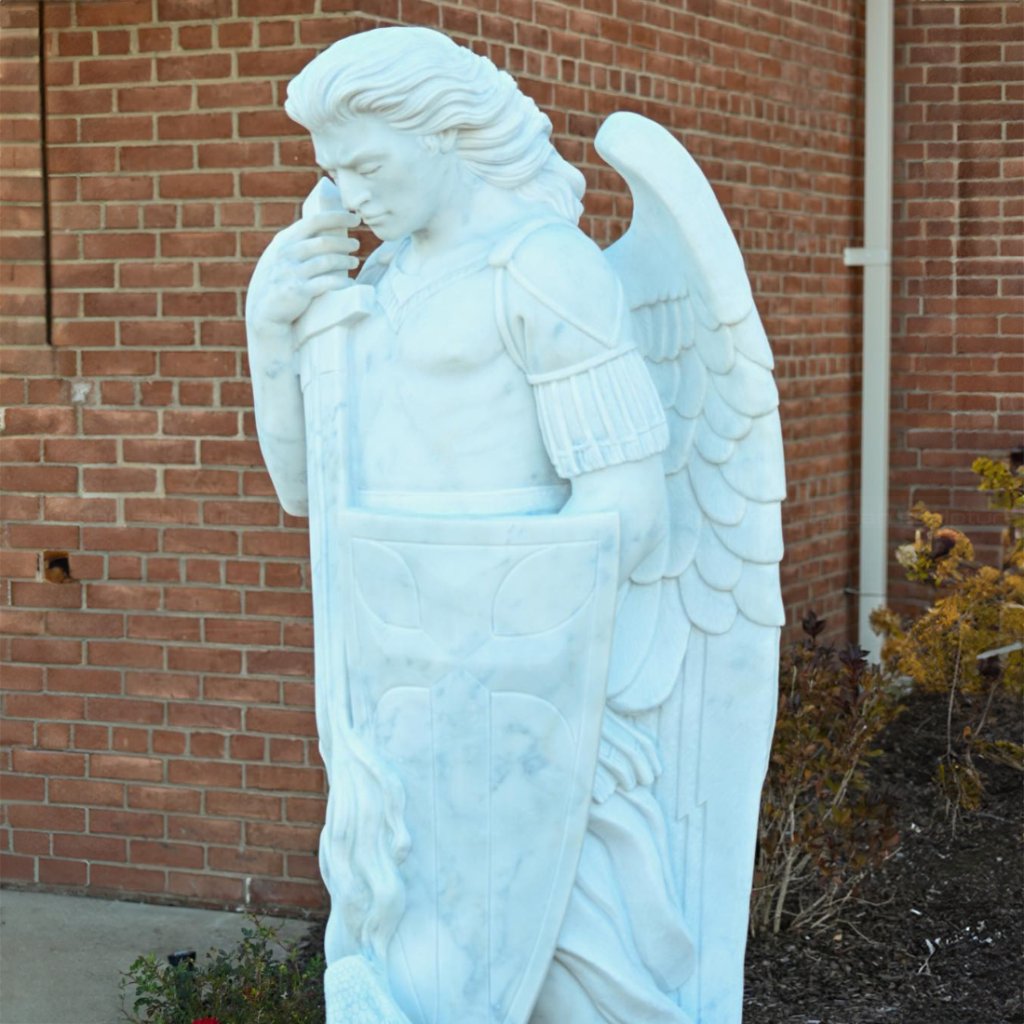 1-2 upper body of marble st michael sculpture