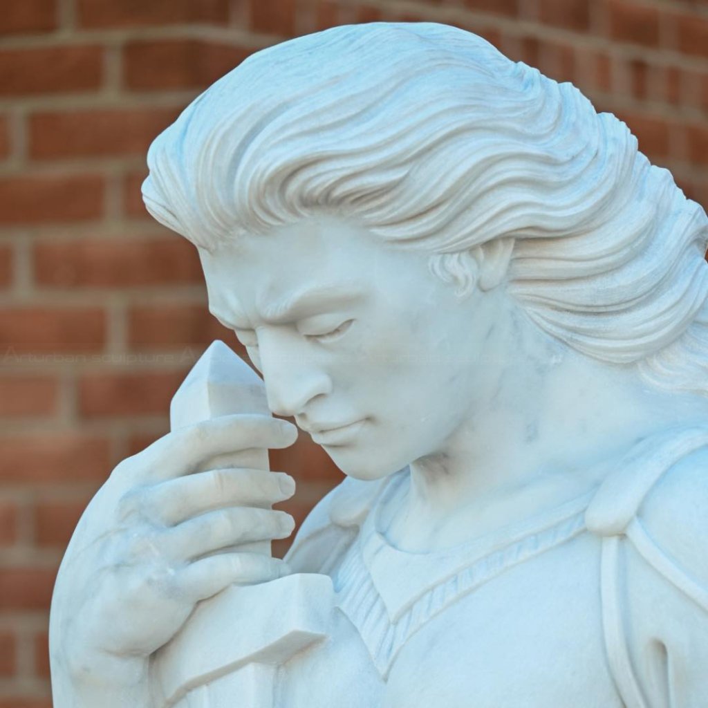 1-4 head detail of st michael statue marble