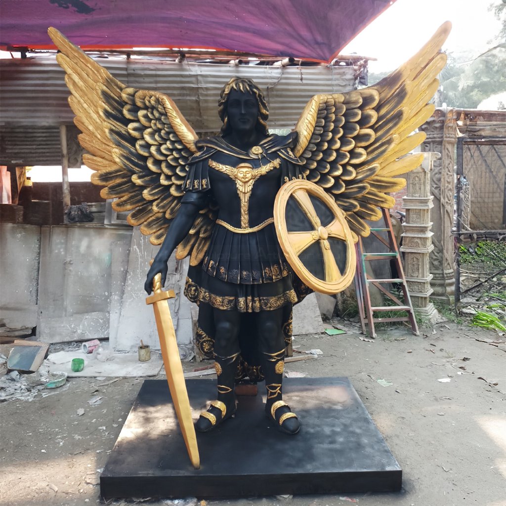1-large St Michael defeating demon statue for sale