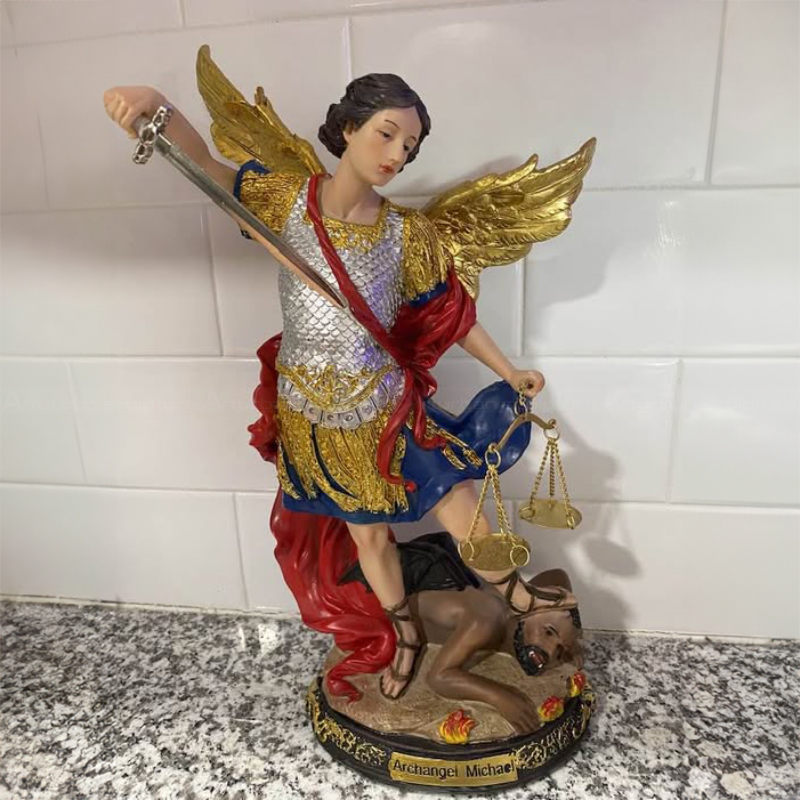 12 Fiberglass St Michael with swear and scale statue