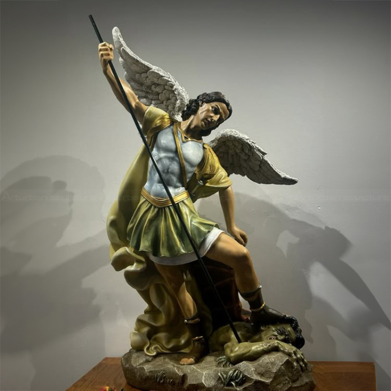 13 Fiberglass St Michael with spear statue