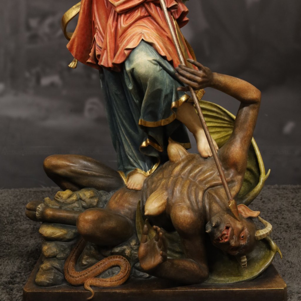 2-2 Archangel Michael defeating demon statue close-up detail
