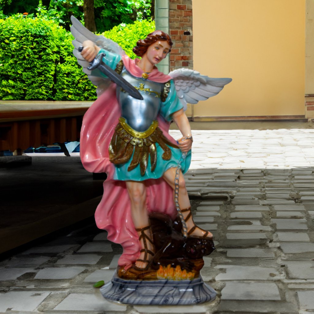 5-St Michael slaying demon colorful sculpture
