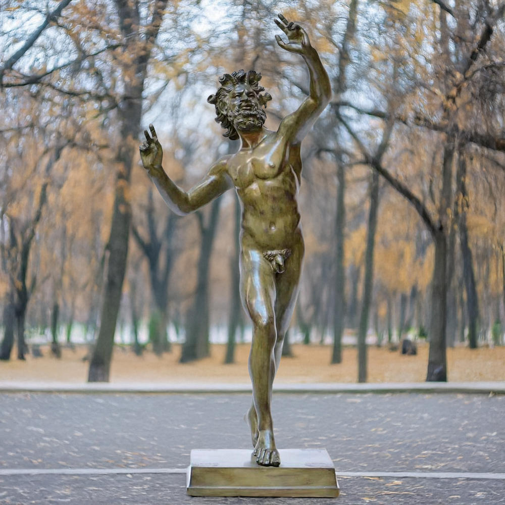 Bronze Dancing Satyr Sculpture outdoors