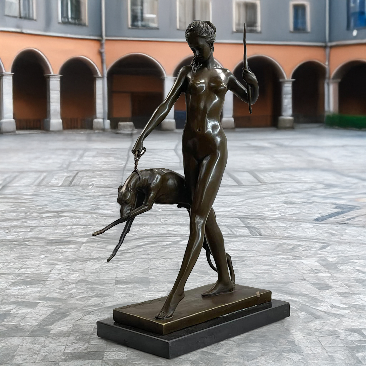 Bronze Statue of Diana the Huntress outdoor view