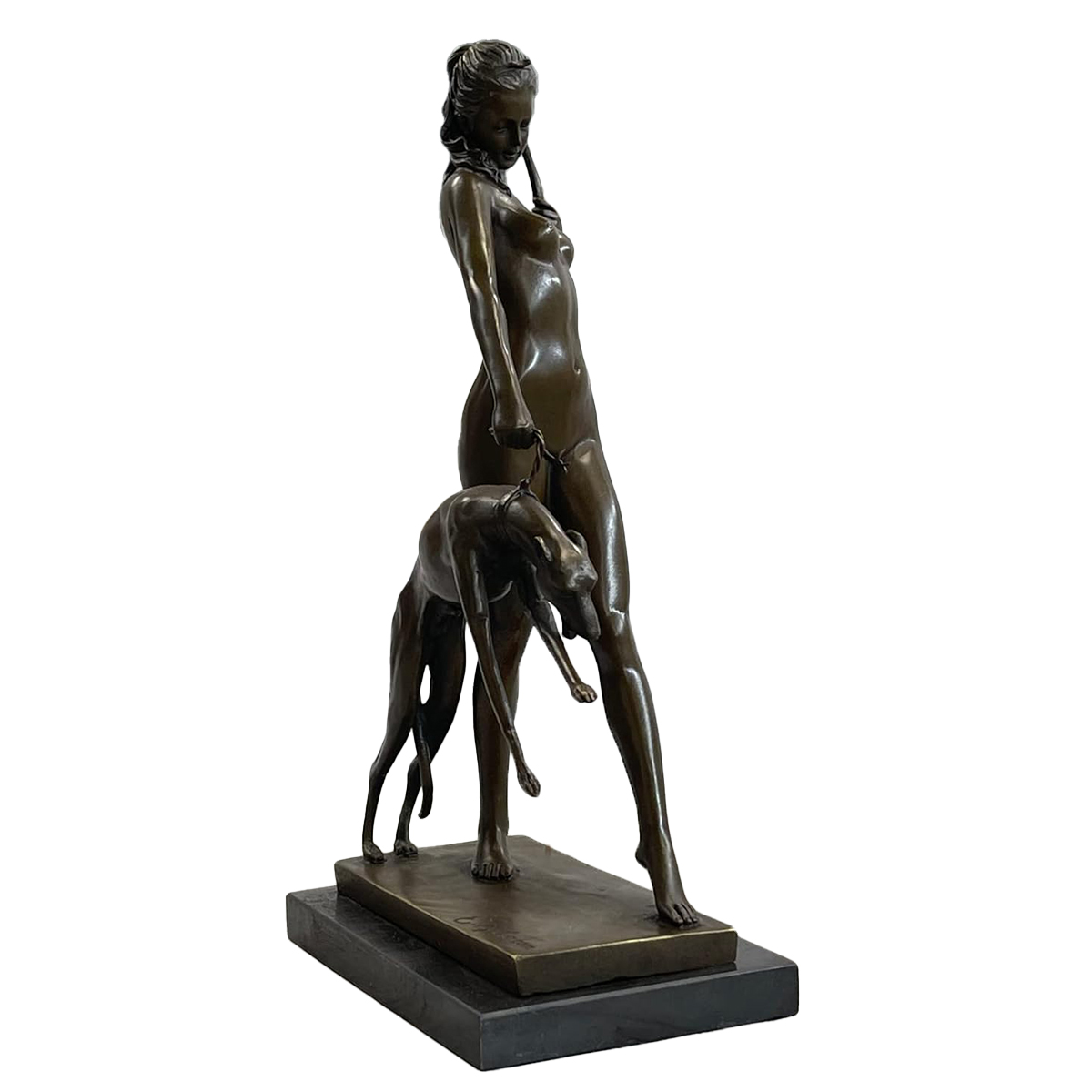 Bronze Statue of Diana the Huntress with greyhound