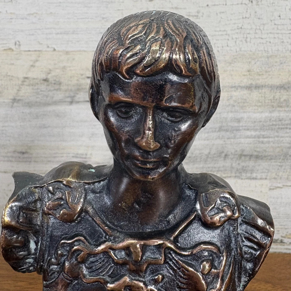 Bronze Young Caesar bust close-up