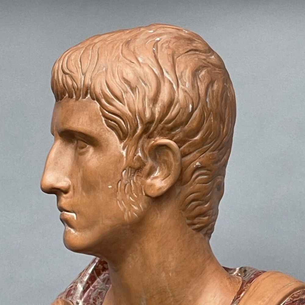 Close-up marble head of Marble Statue of Augustus