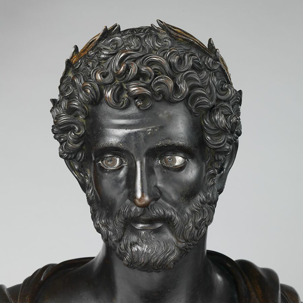 Face Detail Bronze Bust of Antoninus Pius