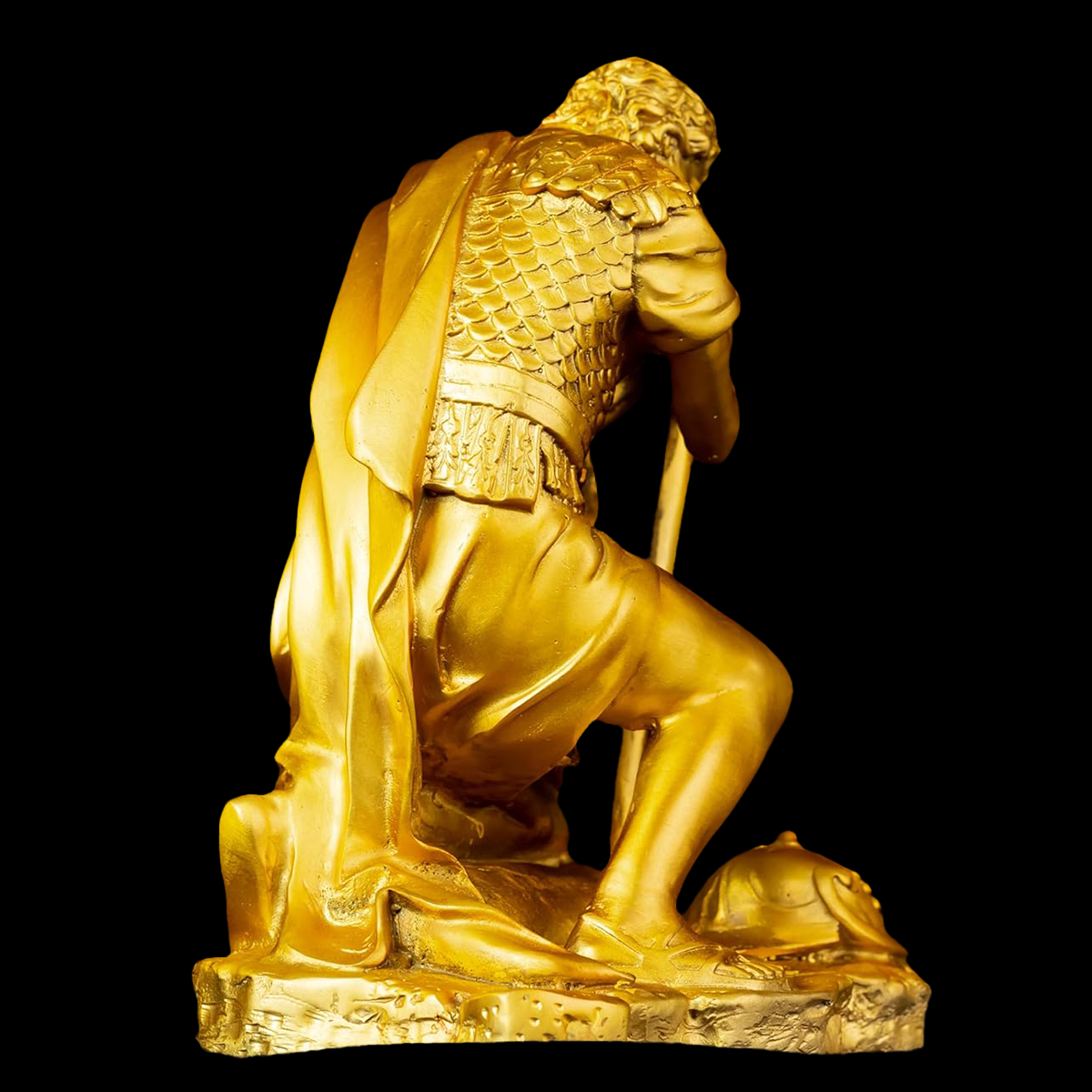 Gold bronze Spartan warrior statue back view