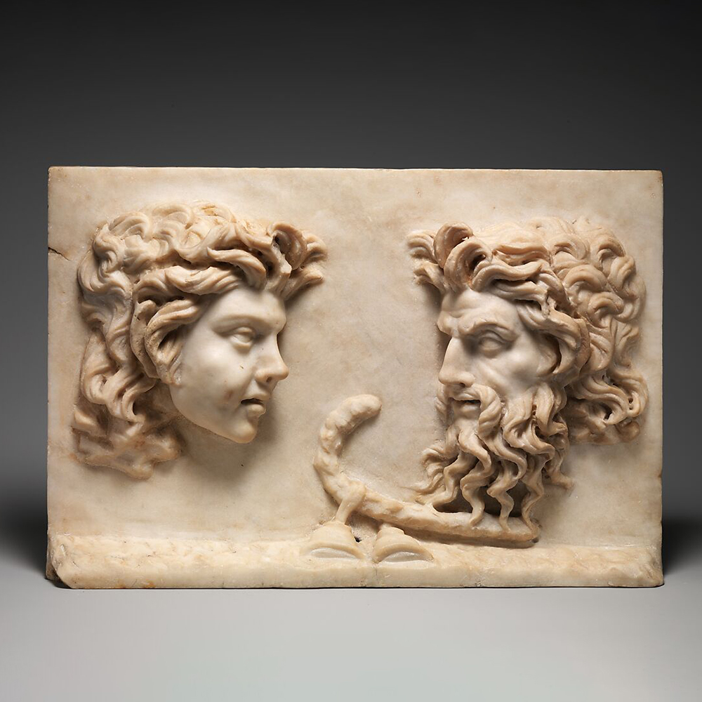 Marble Maenad and Silenus Relief detail