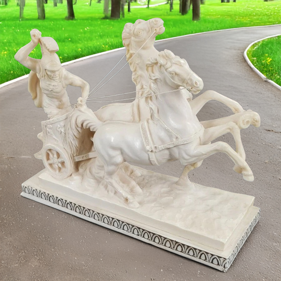 Outdoor marble Santini Roman Chariot Sculpture