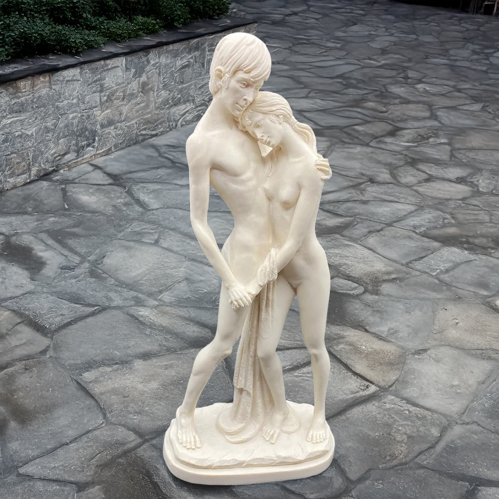 Outdoor marble nude couple statue