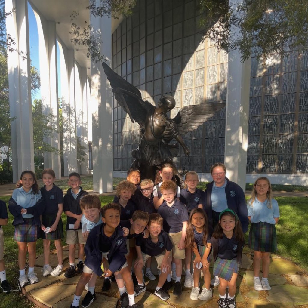 Saint Michael statue in school