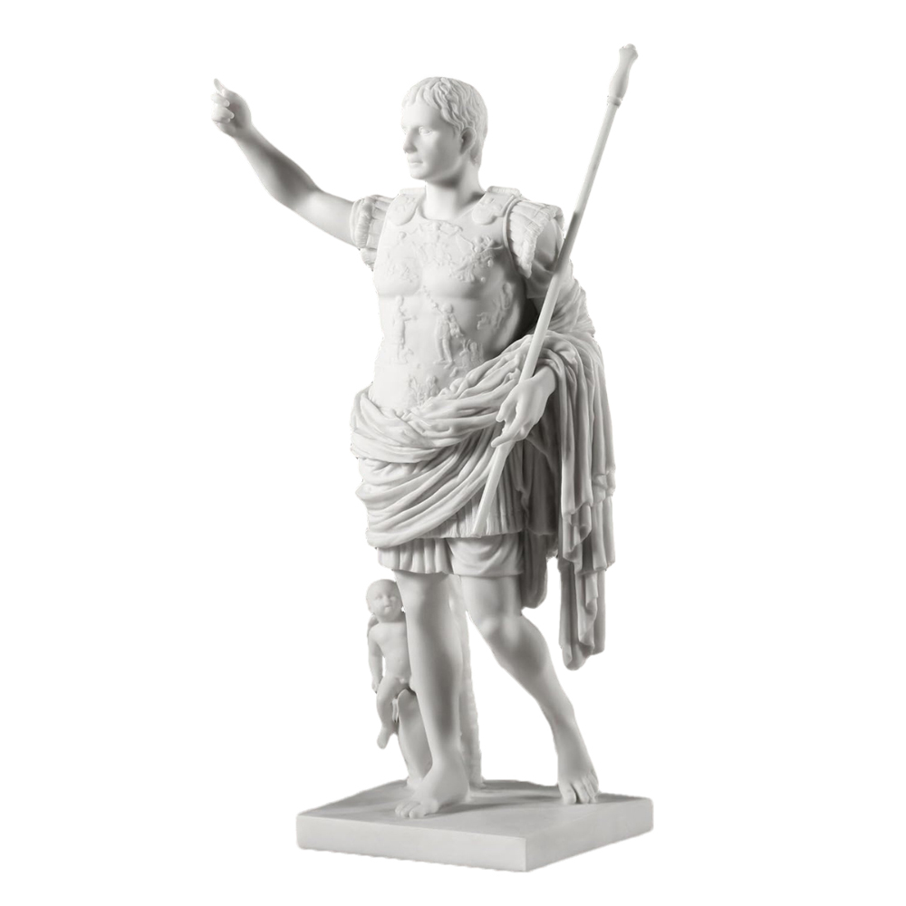 marble Augustus of Prima Porta Sculpture with raised arm and spear