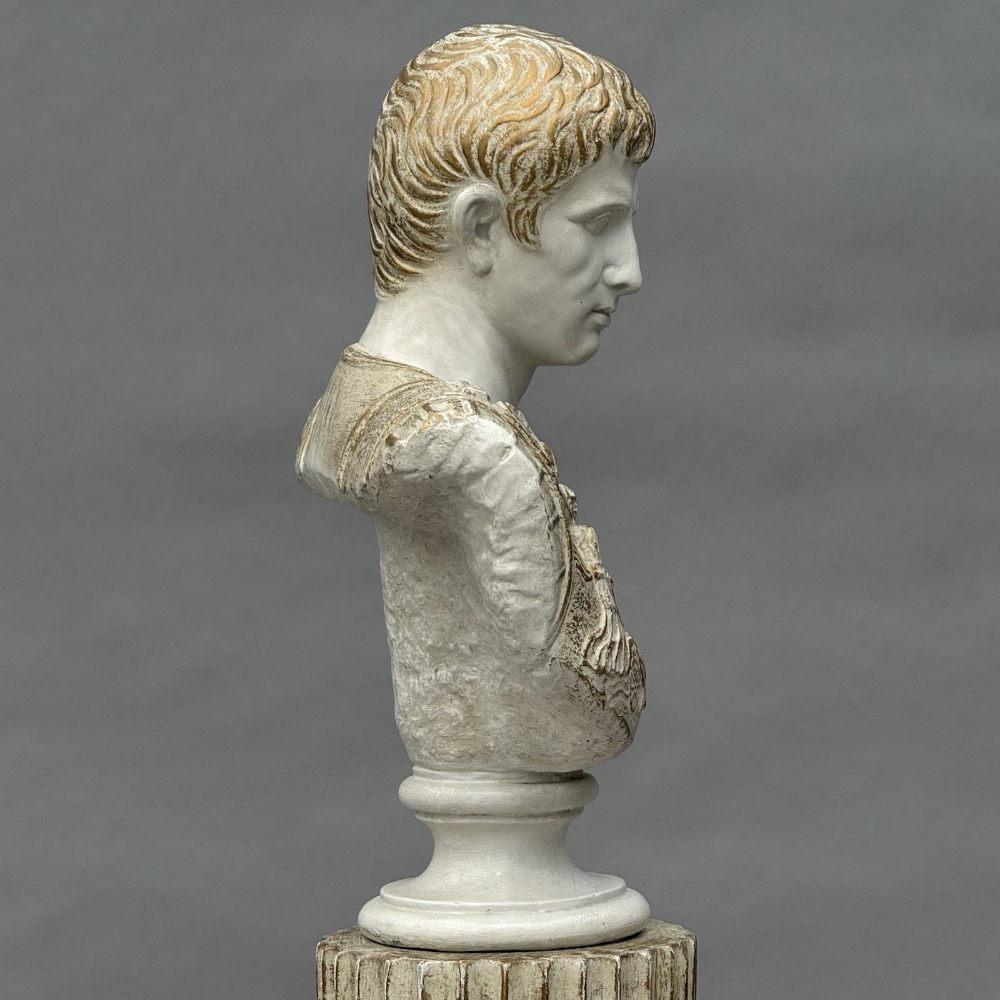 side view of marble Octavian bust sculpture