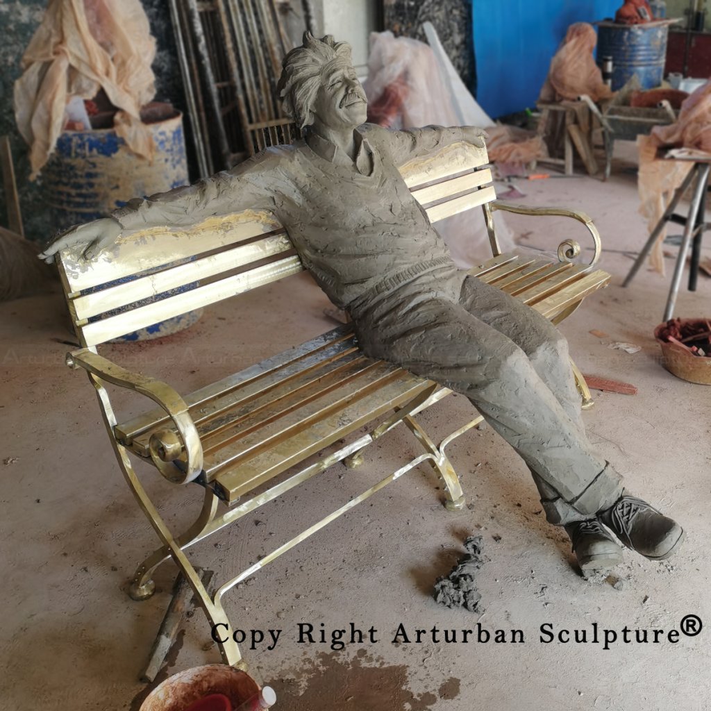 4.1 clay mold of Einstein sitting on bench statues (3)