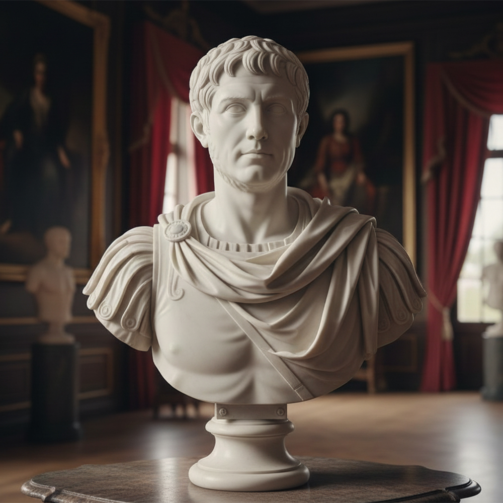 Augustus Bust Sculpture in white marble