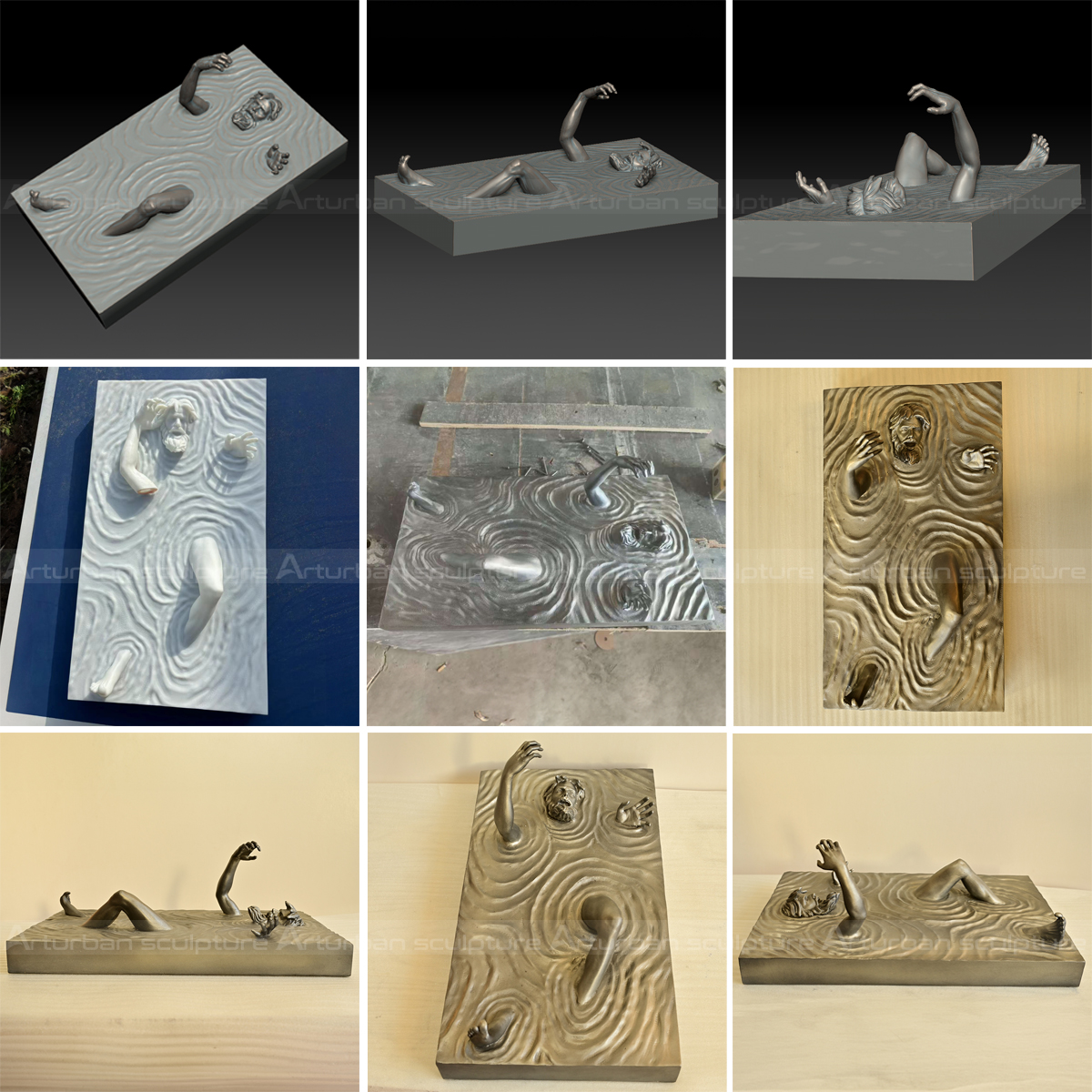 Awakening Sculpture bronze casting progress display