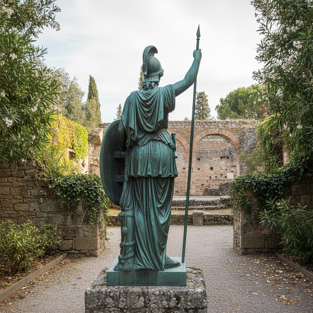 Back view Athena Statue Greece bronze