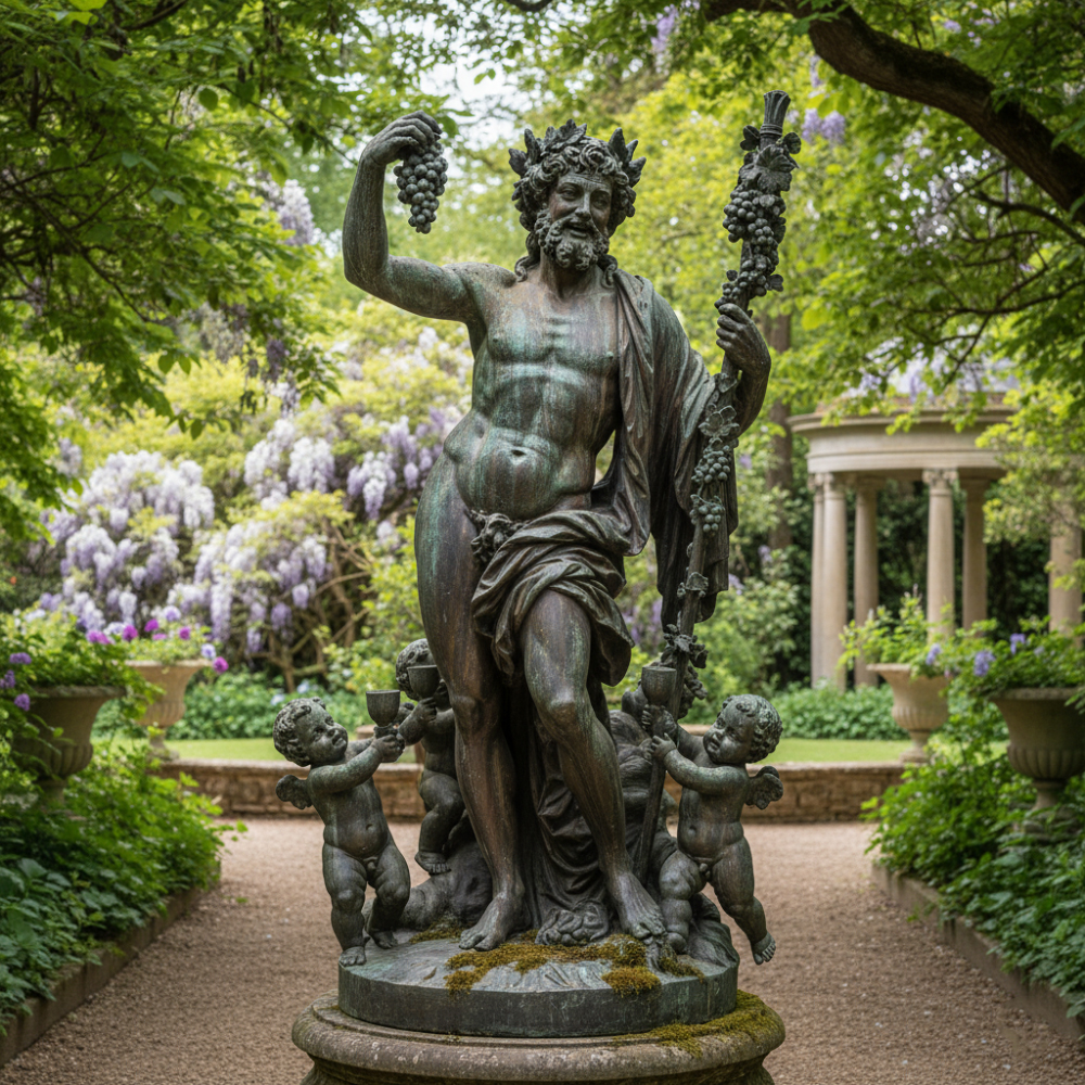 Bronze Bacchus Garden Statue with putti