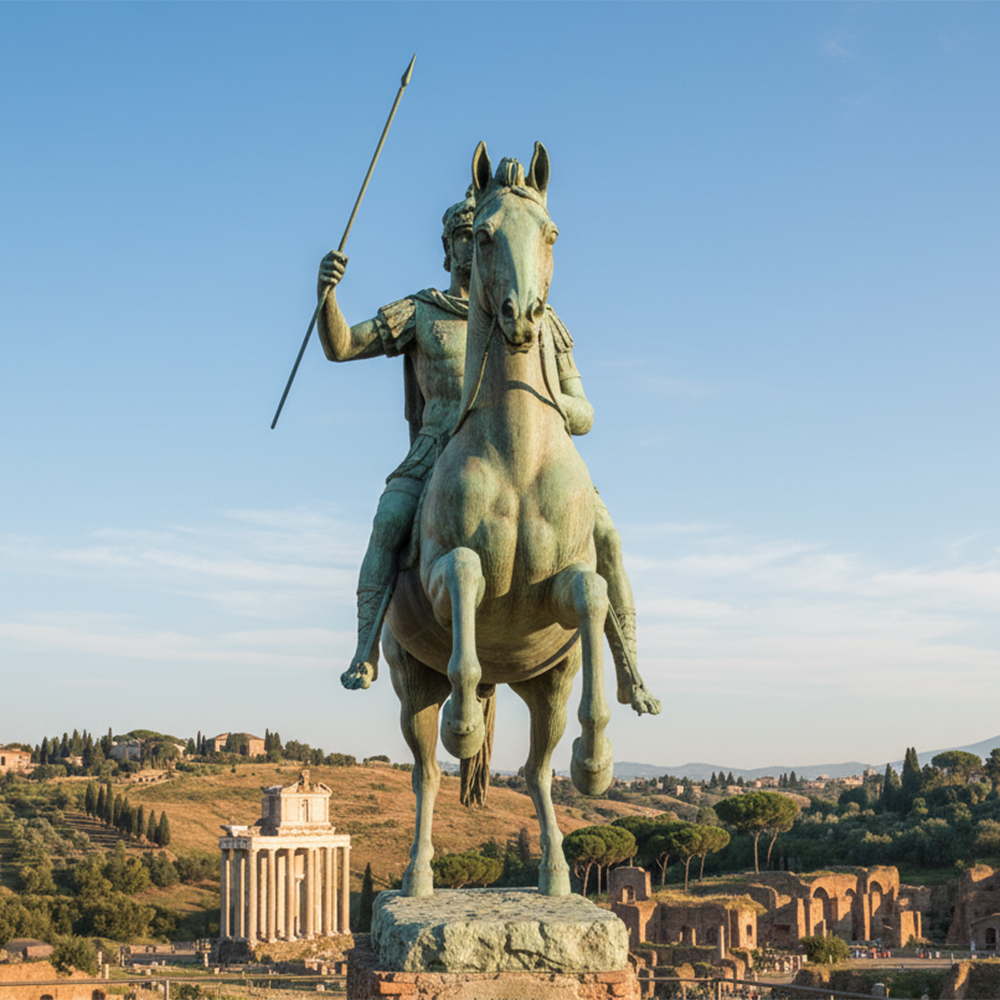 Bronze Roman Equestrian Statue front view