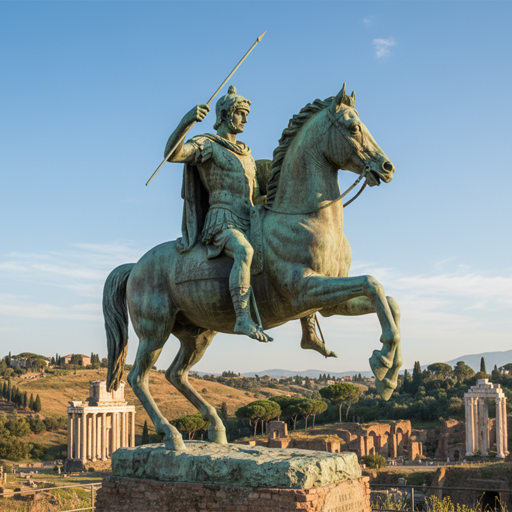 Bronze Roman Equestrian Statue side view
