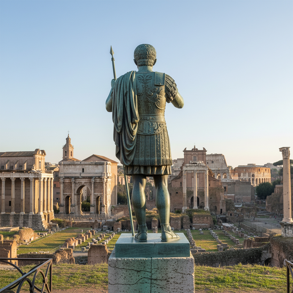 Bronze Roman Soldier bronze rear view