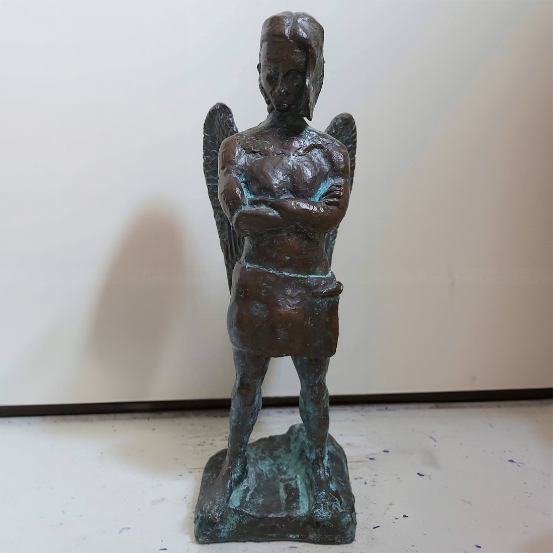 Bronze abstract Small St Michael Statue standing