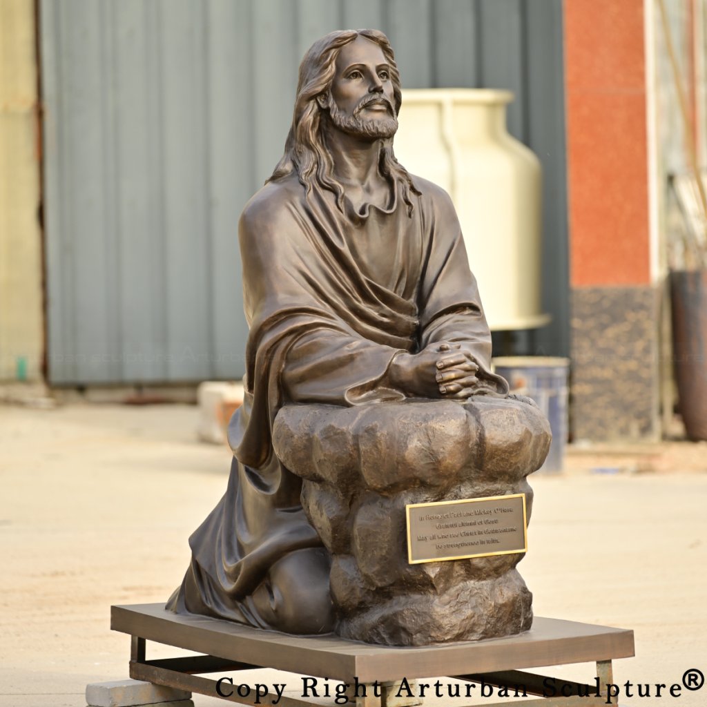 Completed bronze Gethsemane Jesus statue for sale front view